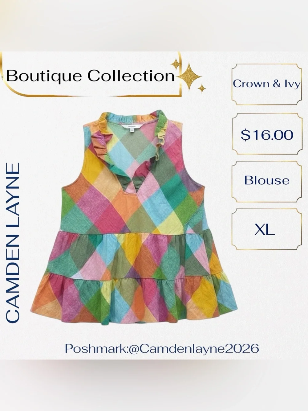 Crown & Ivy Multicolor Green Pink Blue Tiered Sleeveless Top - Picture 2 of 8